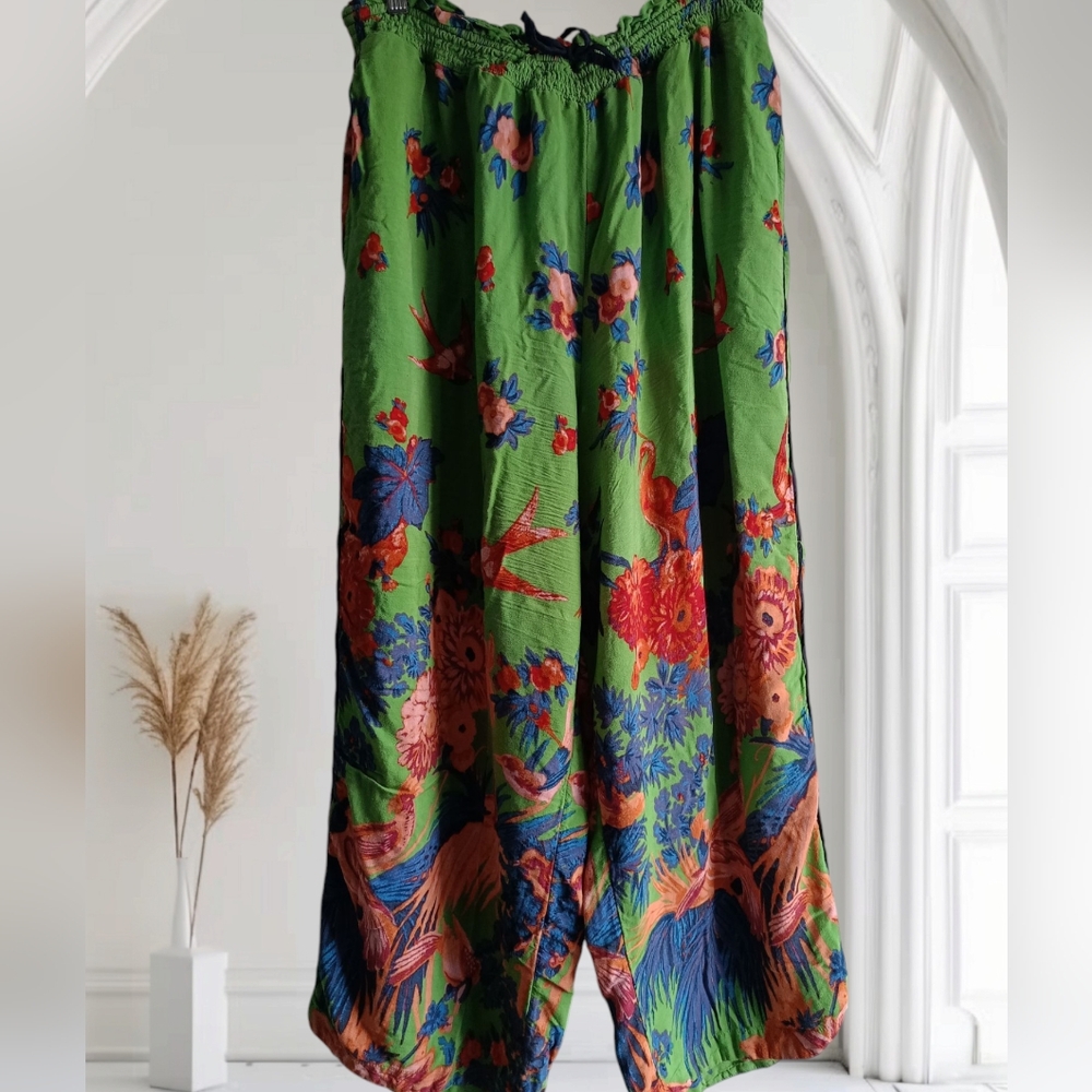 XL🌺Anthropologie Wide Leg Tropical Print Lounge Wear Pants